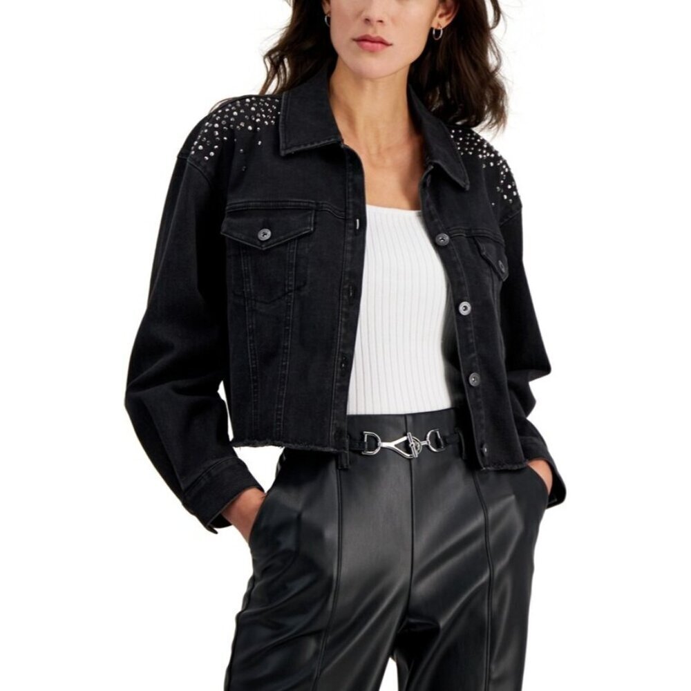 INC‎ International Concepts Womens Medium Embellished Denim Trucker Jacket $119